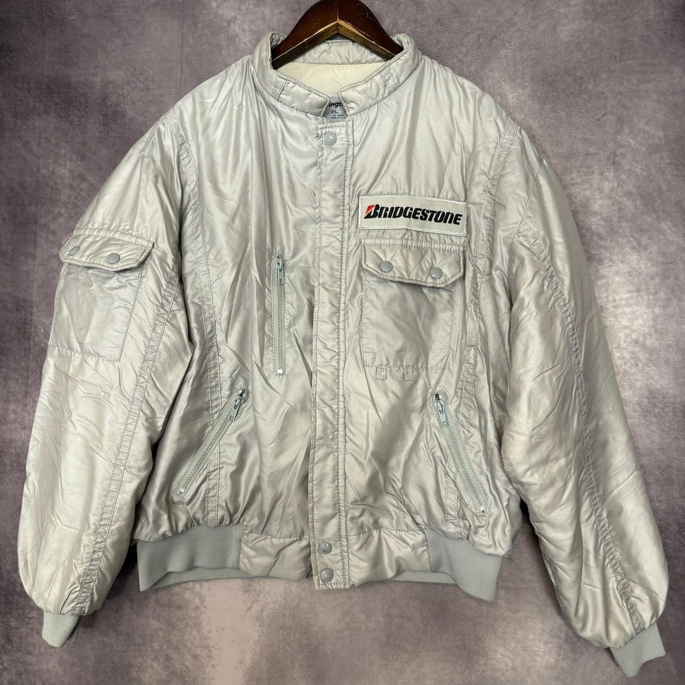Vintage Swingster Bridgestone Jacket‎ Men's XL Gray Bomber Quilted Made USA 90s